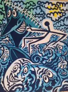 Hervé Di Rosa surfeur, estampe pochoir, jacomet