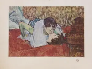le baiser, toulouse lautrec estampe pochoir, jacomet